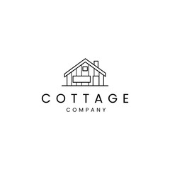 cottage or wooden house logo in line art design style