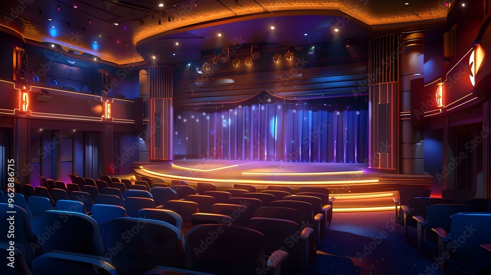 Poster modern theater stage design with seating