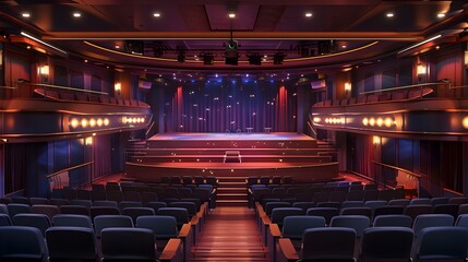 Naklejka premium Empty Theater Stage with Seats and Stage Lights