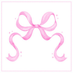 Fototapeta premium Coquette Bright Pink Ribbon Bow Watercolor Festive Christmas Vintage Bow Retro Grandmillennial