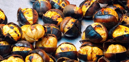 Chestnuts. New York. Street Food. Selective Focus. Toned Photo