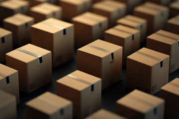 Fototapeta premium Many cardboard box on dark background 3d illustration