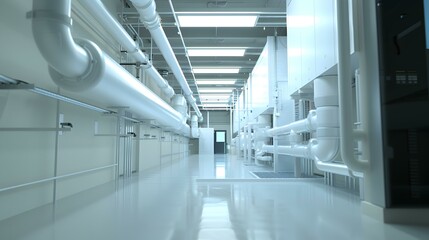 Industrial Building Interior with Pipes and Ventilation System