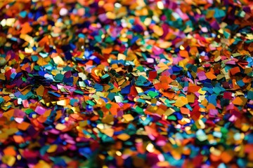 Colorful confetti falling on a bright blue background for celebration