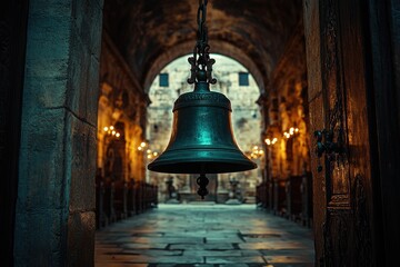 Obraz premium Big church bell hanging in a church entrance