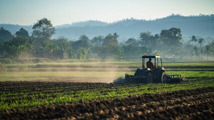 Fototapeta premium Sunrise Tractor