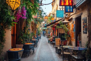 Narrow street with restaurants and shops in sharm el sheikh egypt