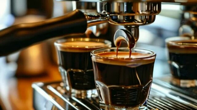 A strong, concentrated espresso shot is made by forcing hot water through finely ground coffee beans.