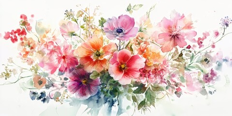 Watercolor painting of pink and orange flowers.