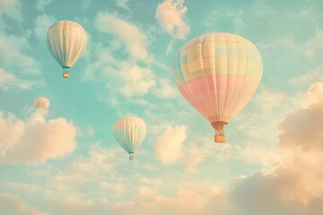 Obraz premium Hot air balloons floating in a cloudy sky.