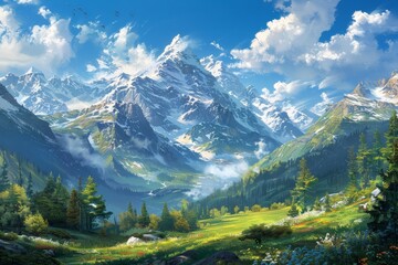 Mountain Majesty Snow-Covered Peaks and Vibrant Valleys