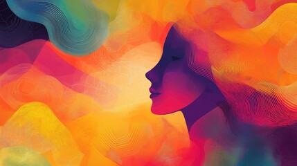 Abstract colorful portrait painting with diverse beautiful independent successful inclusive acceptation women day celebration in bright colors