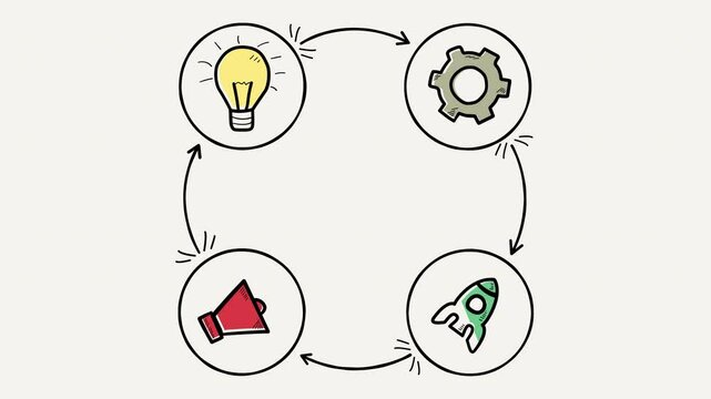 Animated sketch diagram from idea to startup.