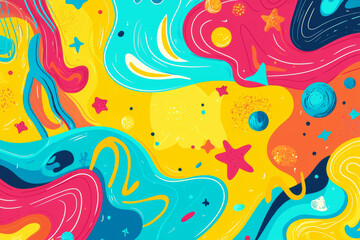 Fototapeta premium A vibrant abstract design featuring swirling colors and cosmic elements, ideal for backgrounds or creative projects.