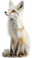 Full body profile of white fox isolated on white background with copyspace area 
