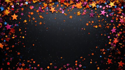 Fun black background with colorful Halloween confetti 