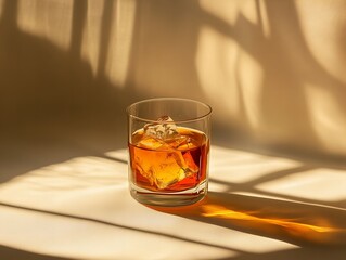 Refreshing chilled apple juice glass on a sunlit kitchen table with natural light, perfect drink for a bright morning, new beautiful stock image illustration AI