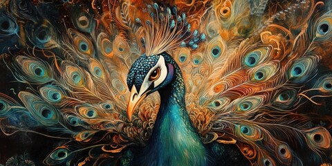 Fototapeta premium Watercolor painting of a peacock's feathers.