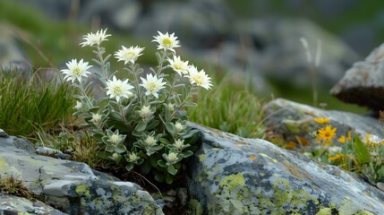 Alpine Flowers Blooming on Rocky Mountainside