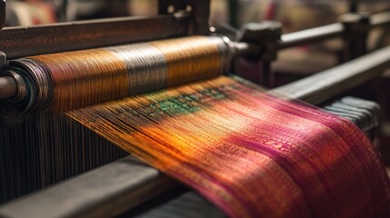 Detailed view of a Kanchipuram silk sari being woven on a handloom, highlighting the craftsmanship of Tamil Nadua textile artisans