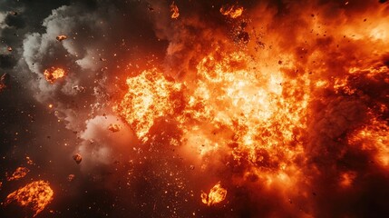 Naklejka premium High-energy explosion sending flames and smoke into the air, creating a scene of chaotic destruction.