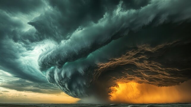 A massive storm approaches with swirling clouds, symbolizing the power and fury of a tornado event.