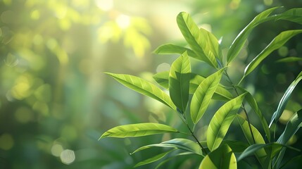 Obraz premium Close-up of Lush Green Leaves in Sunlight