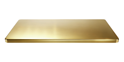 Shiny gold rectangular metal plate with a polished surface, ideal for high-end branding, luxury design, and modern decor. Isolated on transparent background, png.