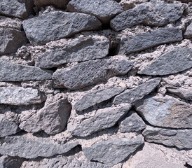 Background of stone wall texture. Close up of grey stone wall.