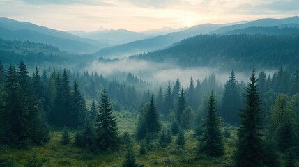 Obraz premium Landscape of coniferous forest in the Carpathian mountains