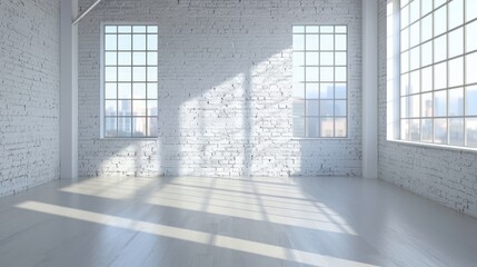 Fototapeta premium Interior of a vacant white loft with shadow from window