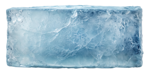 Rectangular ice block with a frosted, textured surface. Ideal for beverage presentations, food styling, and creative visual designs. Isolated on transparent background, png.