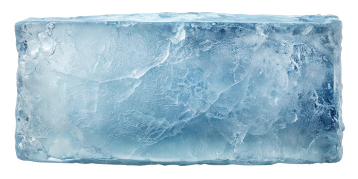 Rectangular ice block with a frosted, textured surface. Ideal for beverage presentations, food styling, and creative visual designs. Isolated on transparent background, png.