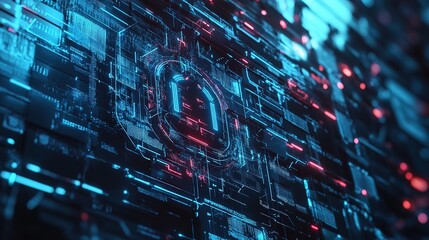 Fototapeta premium Digital network security background illustration with shield and lock,generated with AI.