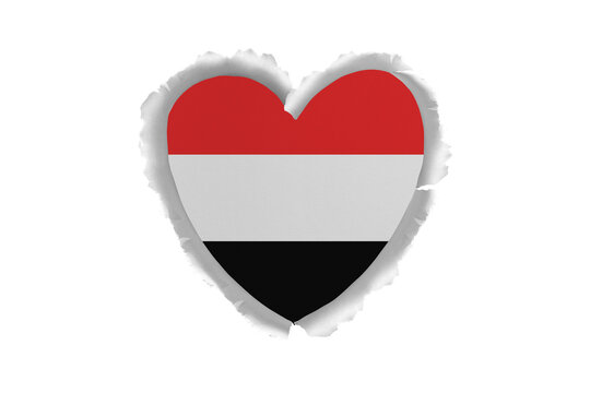recommend clip art: World countries. Heart- frame ripped paper on white background. Yemen