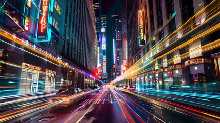 Obraz premium Vibrant Cityscape at Night with Light Trails
