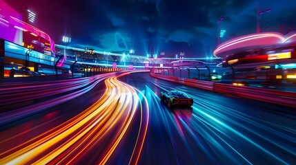 Fototapeta premium Race Car Night Lights Speed and Action on the Track