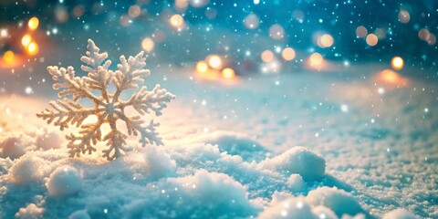 Fototapeta premium Snowflakes on Snow, Christmas and Winter Background