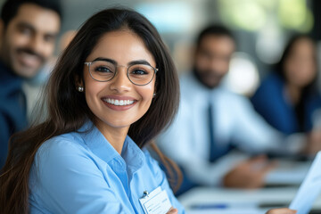 indian corporate employee group smiling