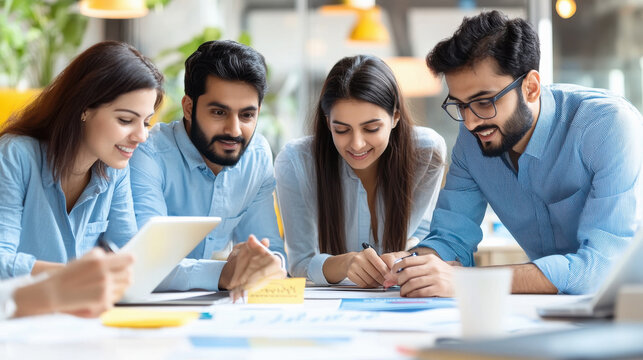 indian team of corporate employees or executive discussing at office