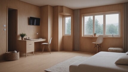 Fototapeta premium An empty multi-purple room for student interior design illustration template image, An empty student room interior mockup design.