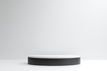 A single black and white circular platform on a white background.