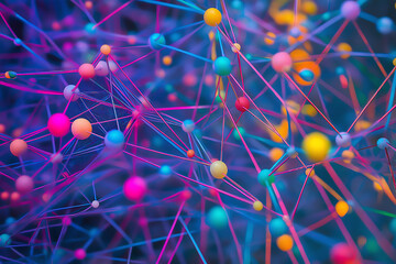  Abstract visualization of a neural network structure in vibrant colors representing connections and data flow in artificial intelligence machine learning futuristic technology digital innovation