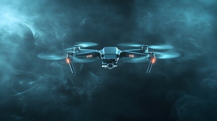 Fototapeta premium Drone flying smoothly with visible airflow trails, cutting-edge tech, aerodynamics.