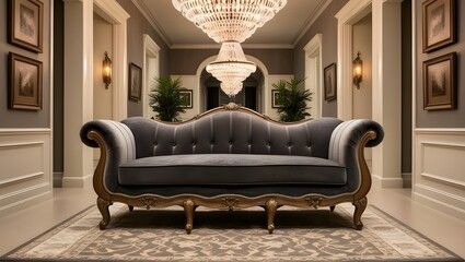 luxury hall with  dark grey color sofa