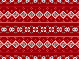 	
Traditional Red and Black Cross Stitch Floral Pattern