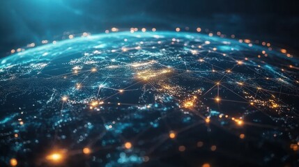 European telecommunication and data transfer networks with global internet connectivity for communication technology. Includes IoT, finance, business, blockchain, and security.