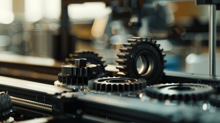 A close-up of dark mechanical gears interlocked in perfect synchrony, emphasizing the meticulous craftsmanship and precision of engineering.
