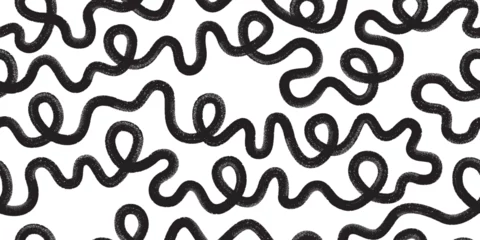 Organic grunge bold lines, squiggles. Black brushing shapes vector seamless pattern. Hand drawn grunge curly swirls, scribbles