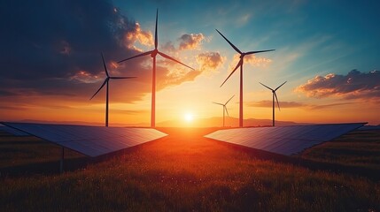 Obraz premium Solar panels and wind turbines, alternative electricity source
